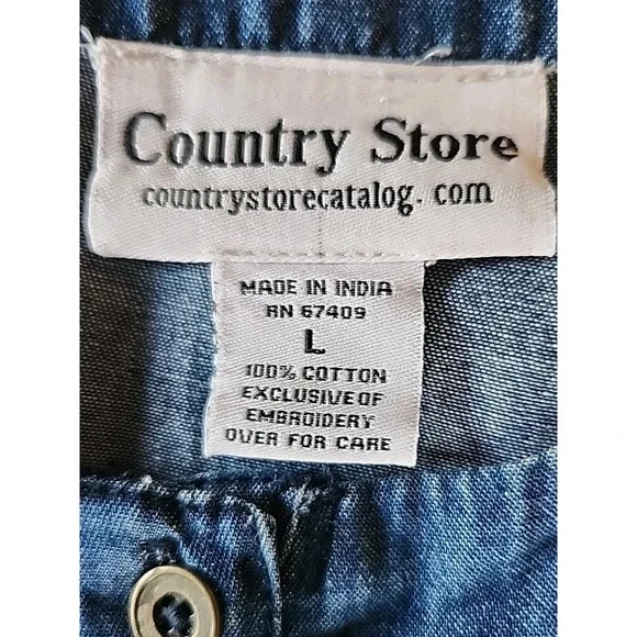 Womens Denim Midi Shirt Dress L Embroidered Pintuck Cottage Coastal Granny Chic - Picture 5 of 10